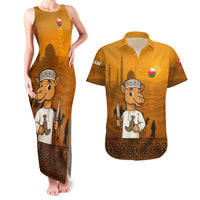 Oman Couples Matching Tank Maxi Dress and Hawaiian Shirt with Traditional Camel Character and Desert Silhouette Design