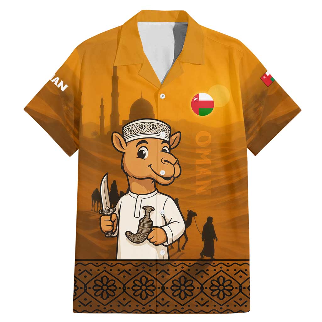 Oman Family Matching Mermaid Dress and Hawaiian Shirt with Traditional Camel Character and Desert Silhouette Design
