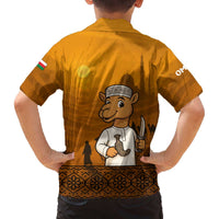 Oman Family Matching Off The Shoulder Long Sleeve Dress and Hawaiian Shirt with Traditional Camel Character and Desert Silhouette Design
