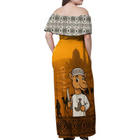Oman Family Matching Off Shoulder Maxi Dress and Hawaiian Shirt with Traditional Camel Character and Desert Silhouette Design