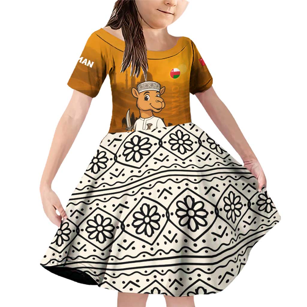 Oman Family Matching Off Shoulder Short Dress and Hawaiian Shirt with Traditional Camel Character and Desert Silhouette Design