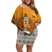 Oman Family Matching Off Shoulder Short Dress and Hawaiian Shirt with Traditional Camel Character and Desert Silhouette Design