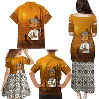 Oman Family Matching Puletasi and Hawaiian Shirt with Traditional Camel Character and Desert Silhouette Design