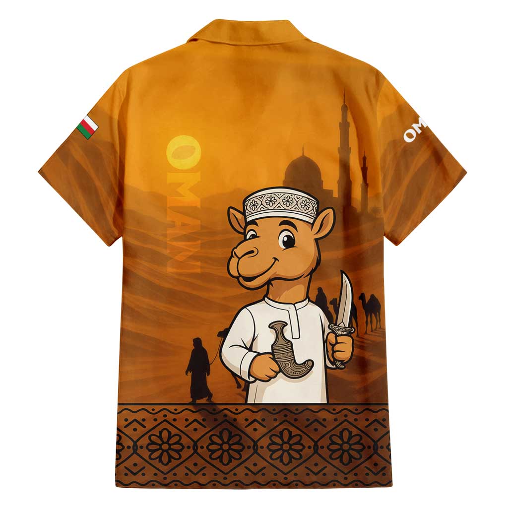 Oman Family Matching Puletasi and Hawaiian Shirt with Traditional Camel Character and Desert Silhouette Design