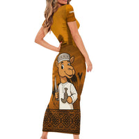 Oman Family Matching Short Sleeve Bodycon Dress and Hawaiian Shirt with Traditional Camel Character and Desert Silhouette Design