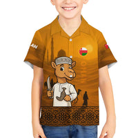 Oman Family Matching Short Sleeve Bodycon Dress and Hawaiian Shirt with Traditional Camel Character and Desert Silhouette Design