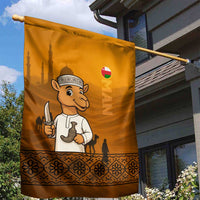 Oman Garden Flag with Traditional Camel Character and Desert Silhouette Design