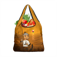 Oman Grocery Bag with Traditional Camel Character and Desert Silhouette Design
