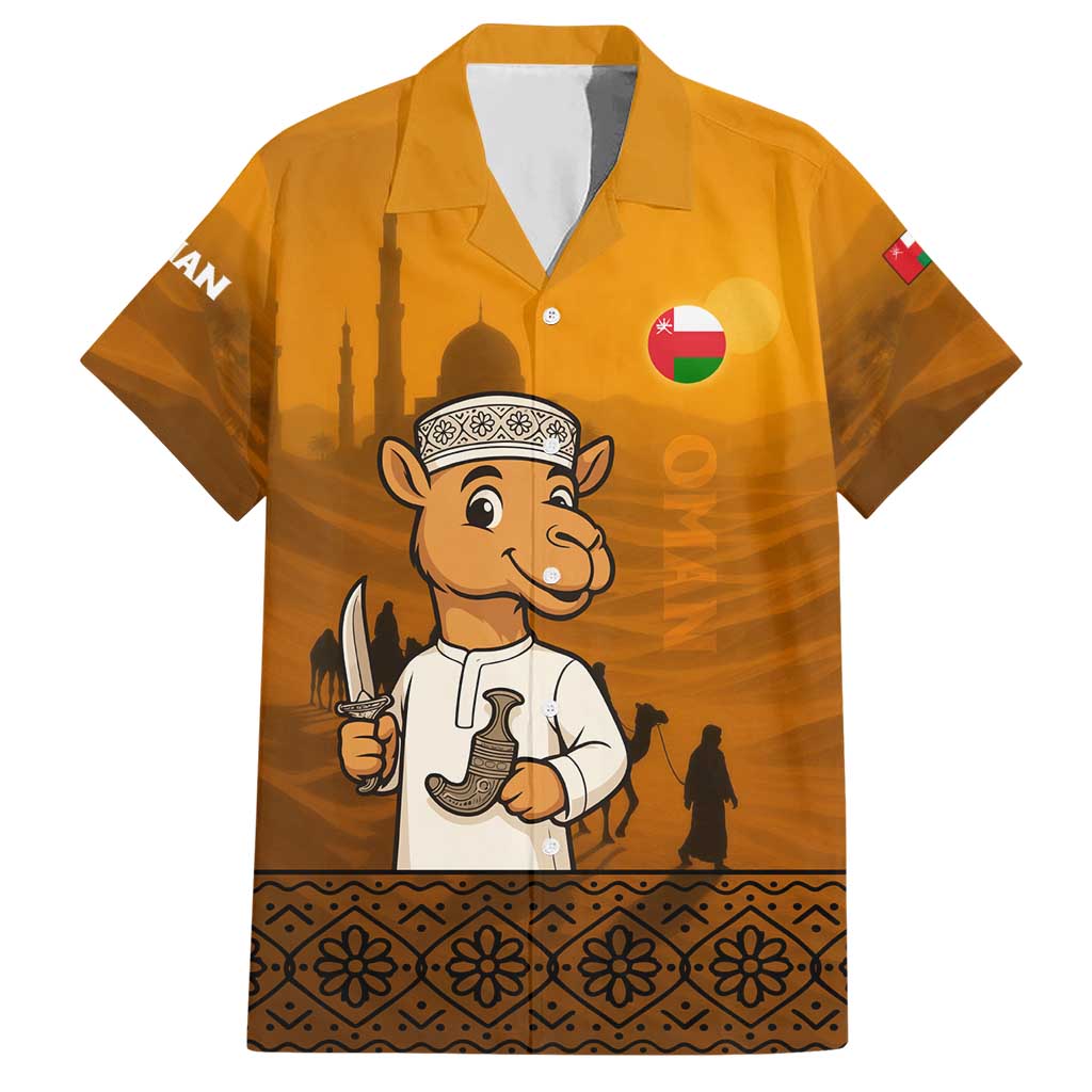 Oman Hawaiian Shirt with Traditional Camel Character and Desert Silhouette Design
