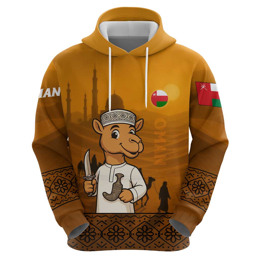 Oman Hoodie with Traditional Camel Character and Desert Silhouette Design