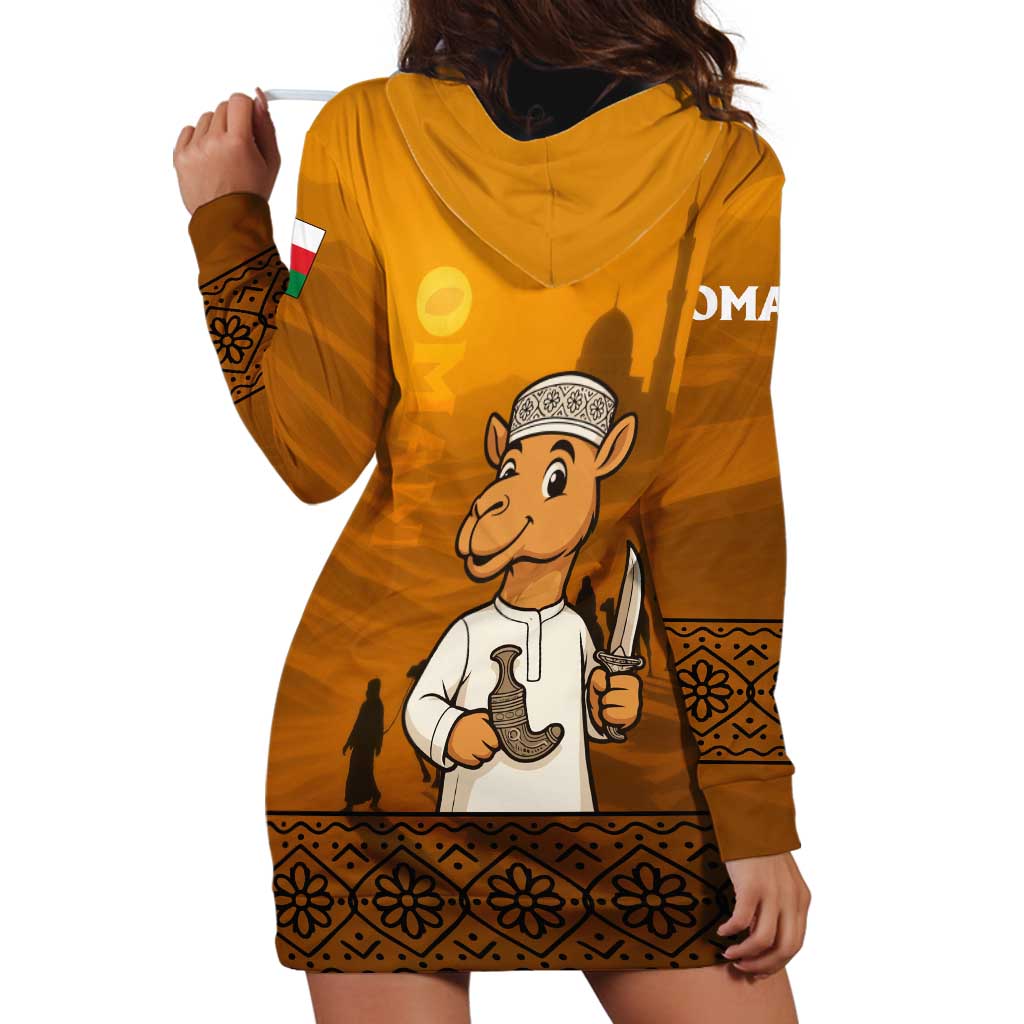 Oman Hoodie Dress with Traditional Camel Character and Desert Silhouette Design