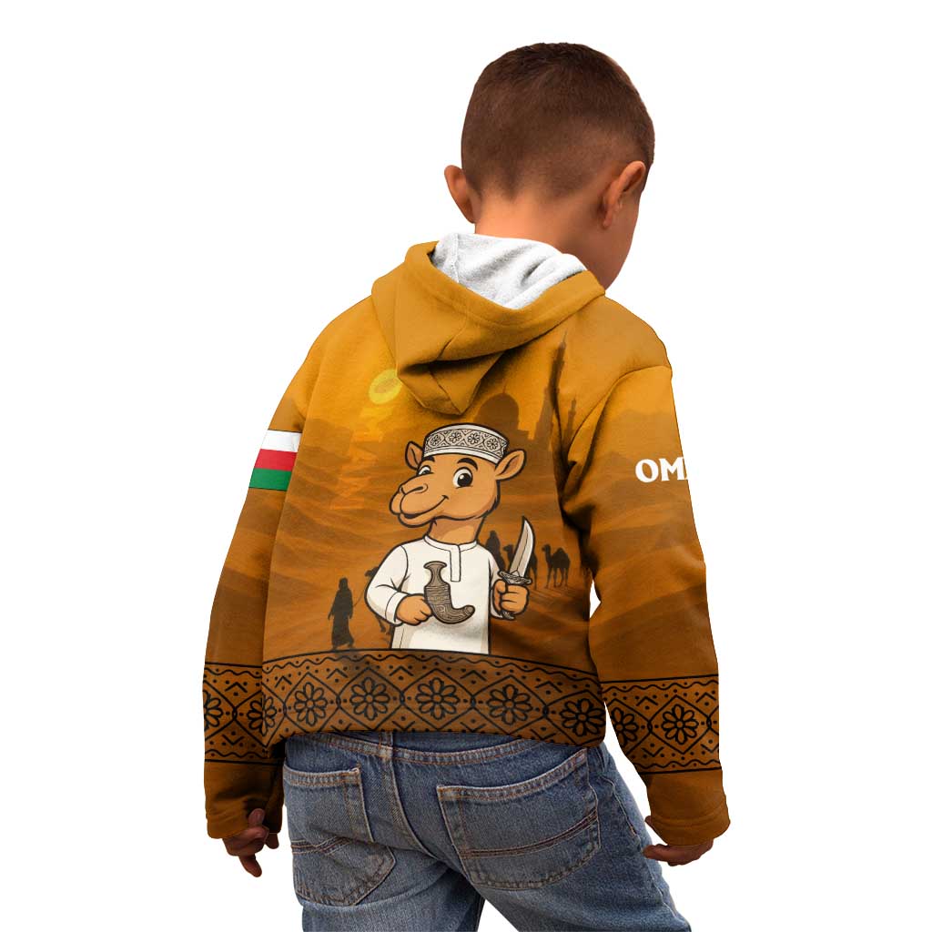 Oman Kid Hoodie with Traditional Camel Character and Desert Silhouette Design
