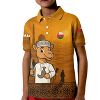Oman Kid Polo Shirt with Traditional Camel Character and Desert Silhouette Design