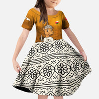 Oman Kid Short Sleeve Dress with Traditional Camel Character and Desert Silhouette Design