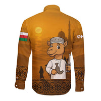 Oman Long Sleeve Button Shirt with Traditional Camel Character and Desert Silhouette Design