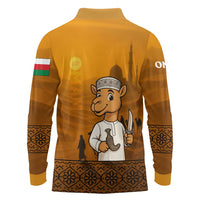 Oman Long Sleeve Polo Shirt with Traditional Camel Character and Desert Silhouette Design