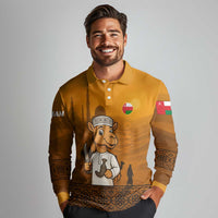 Oman Long Sleeve Polo Shirt with Traditional Camel Character and Desert Silhouette Design