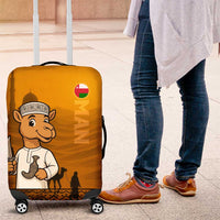 Oman Luggage Cover with Traditional Camel Character and Desert Silhouette Design