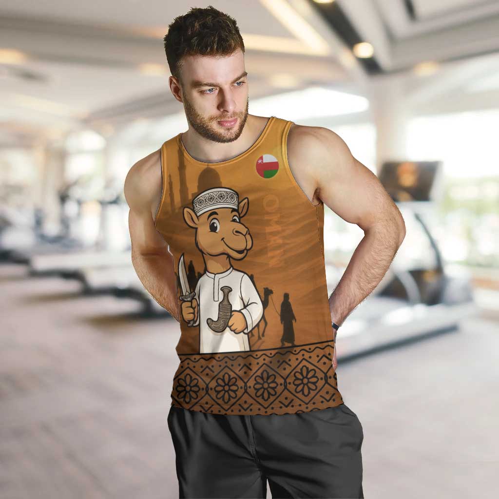 Oman Men Tank Top with Traditional Camel Character and Desert Silhouette Design
