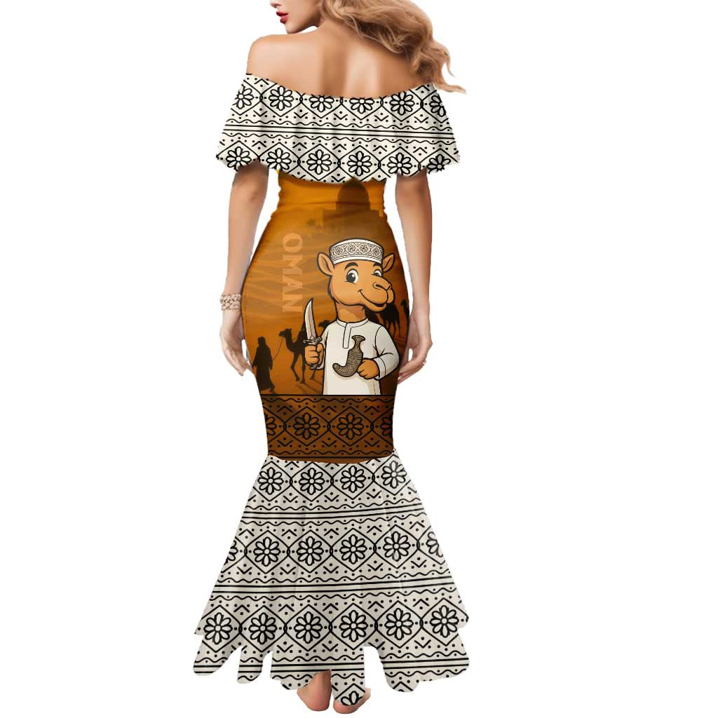 Oman Mermaid Dress with Traditional Camel Character and Desert Silhouette Design