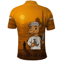 Oman Polo Shirt with Traditional Camel Character and Desert Silhouette Design