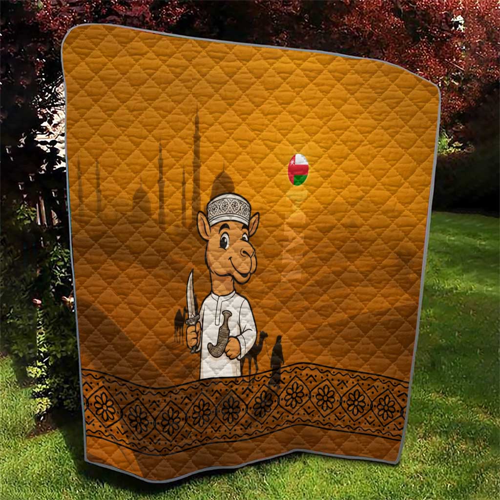 Oman Quilt with Traditional Camel Character and Desert Silhouette Design