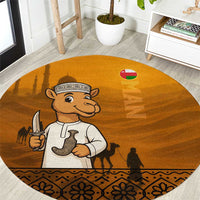 Oman Round Carpet with Traditional Camel Character and Desert Silhouette Design