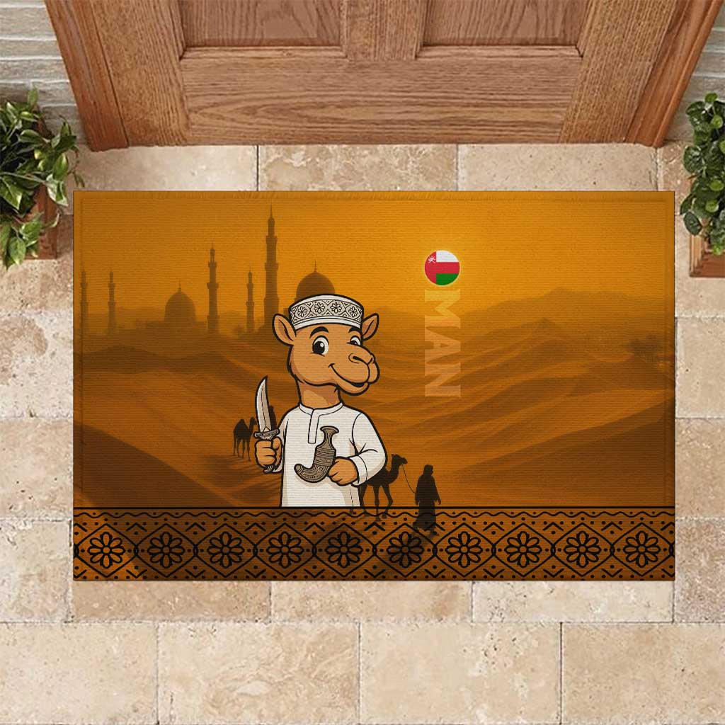 Oman Rubber Doormat with Traditional Camel Character and Desert Silhouette Design