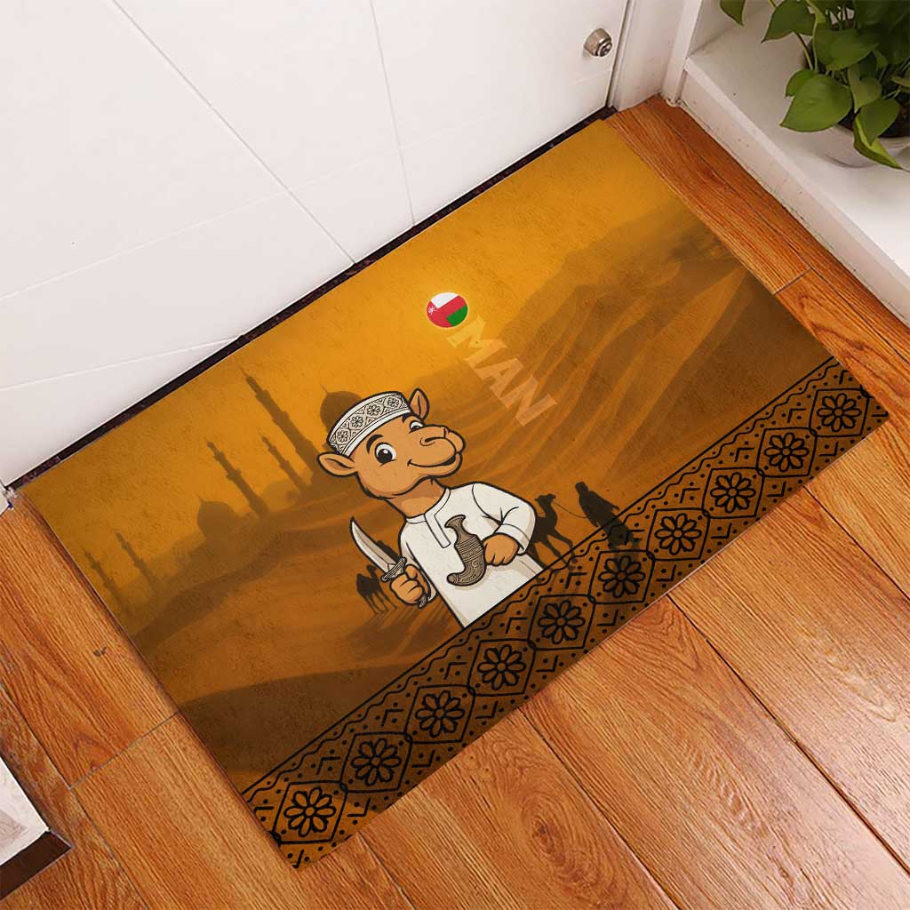 Oman Rubber Doormat with Traditional Camel Character and Desert Silhouette Design