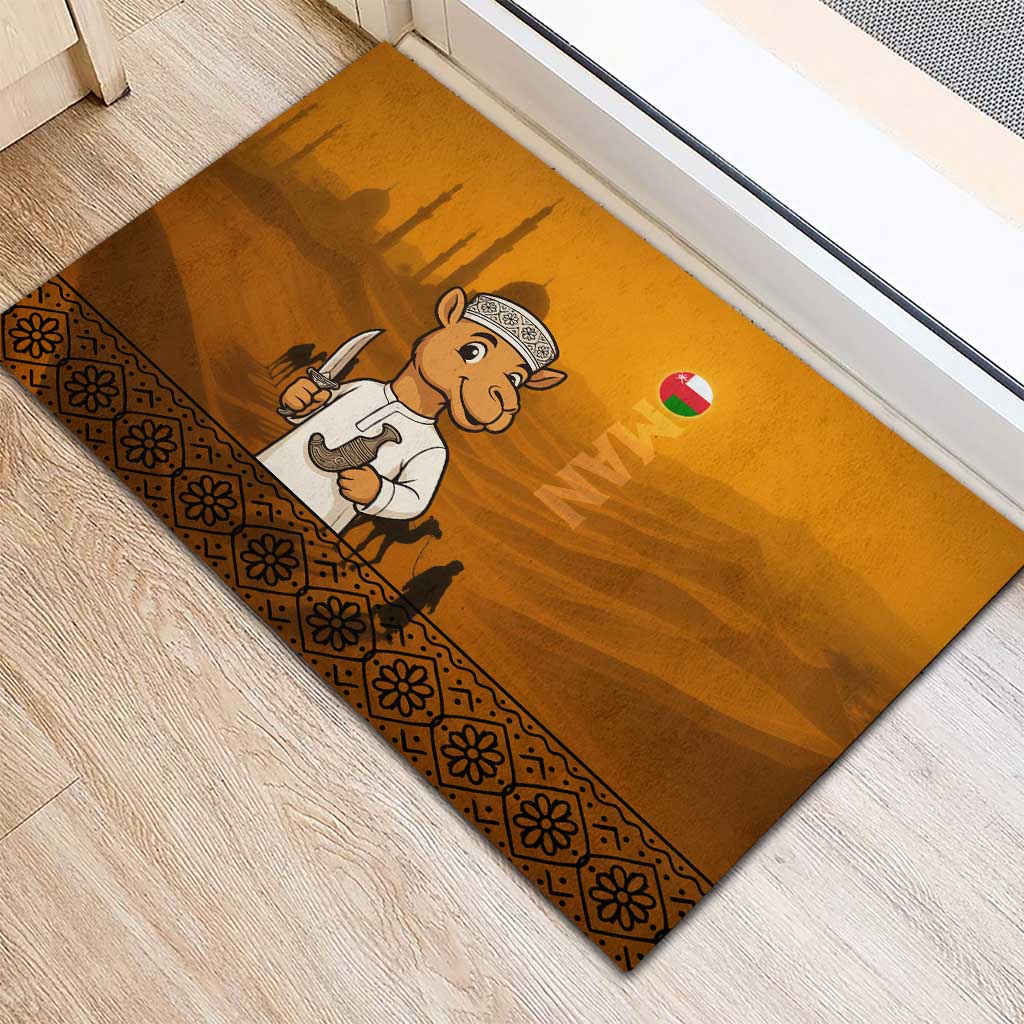 Oman Rubber Doormat with Traditional Camel Character and Desert Silhouette Design