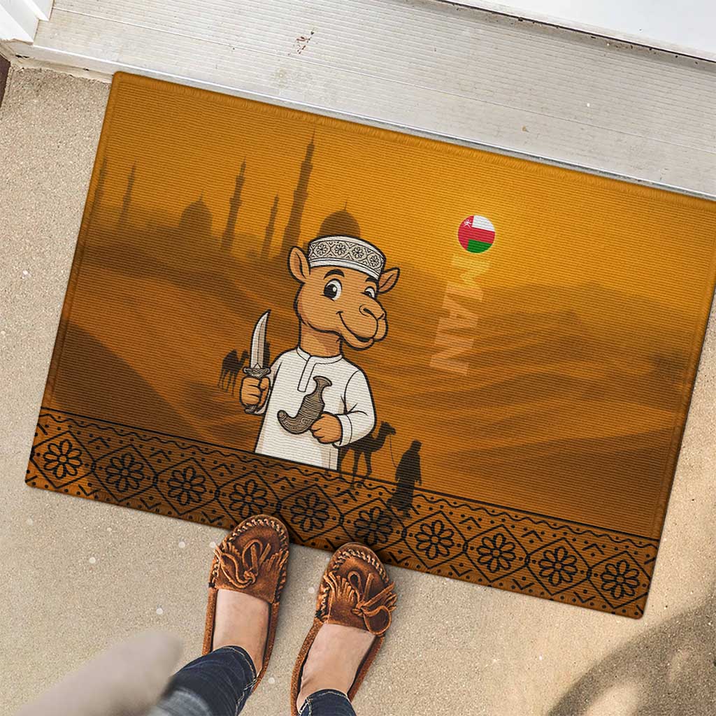Oman Rubber Doormat with Traditional Camel Character and Desert Silhouette Design