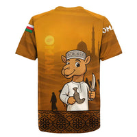Oman Rugby Jersey with Traditional Camel Character and Desert Silhouette Design