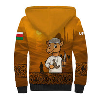 Oman Sherpa Hoodie with Traditional Camel Character and Desert Silhouette Design