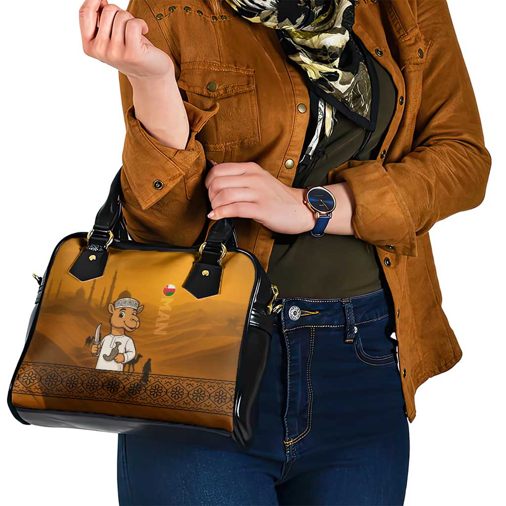 Oman Shoulder Handbag with Traditional Camel Character and Desert Silhouette Design