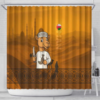 Oman Shower Curtain with Traditional Camel Character and Desert Silhouette Design