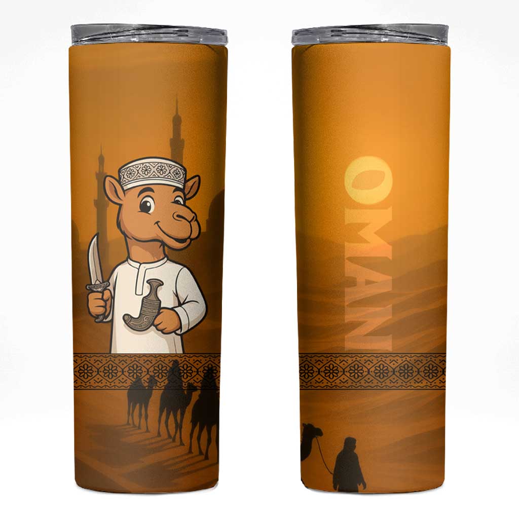 Oman Skinny Tumbler with Traditional Camel Character and Desert Silhouette Design