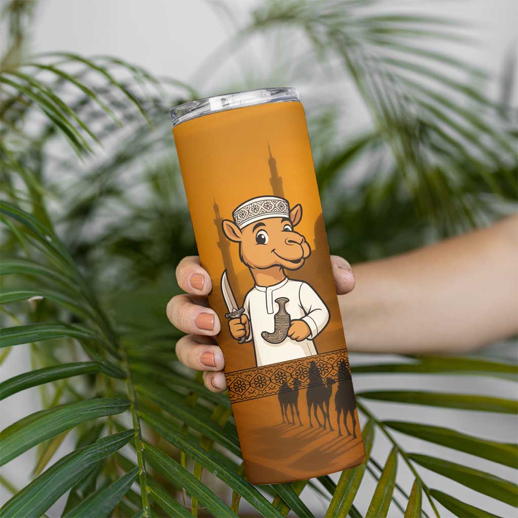 Oman Skinny Tumbler with Traditional Camel Character and Desert Silhouette Design