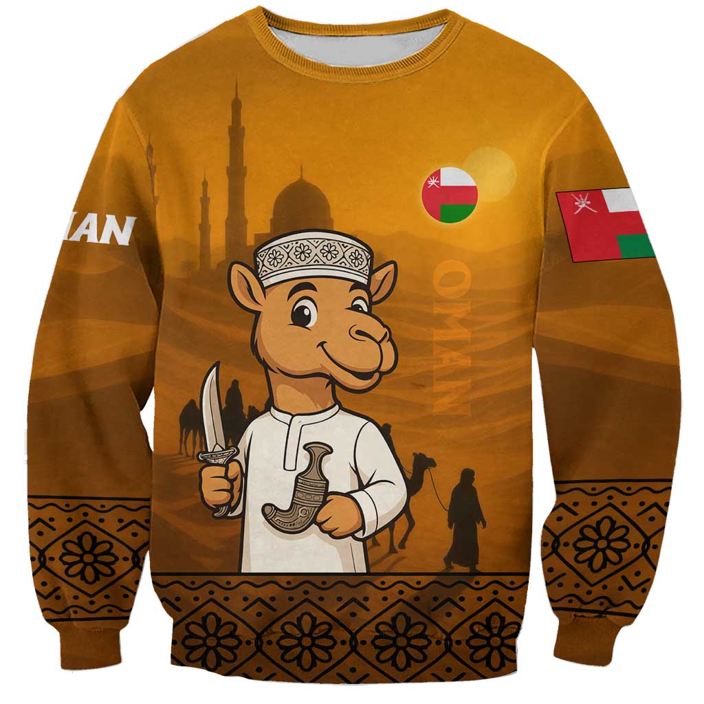 Oman Sweatshirt with Traditional Camel Character and Desert Silhouette Design