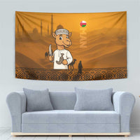Oman Tapestry with Traditional Camel Character and Desert Silhouette Design