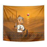 Oman Tapestry with Traditional Camel Character and Desert Silhouette Design