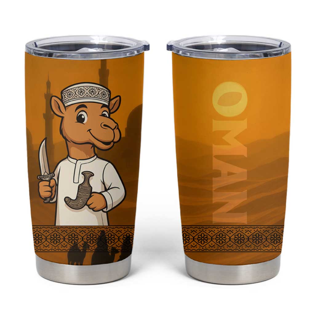 Oman Tumbler Cup with Traditional Camel Character and Desert Silhouette Design