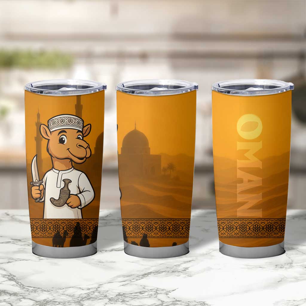 Oman Tumbler Cup with Traditional Camel Character and Desert Silhouette Design