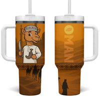 Oman Tumbler With Handle with Traditional Camel Character and Desert Silhouette Design