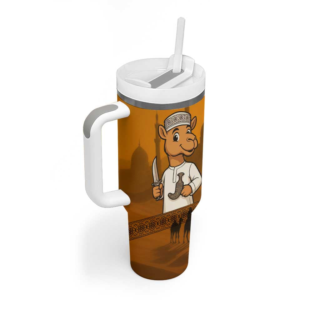 Oman Tumbler With Handle with Traditional Camel Character and Desert Silhouette Design