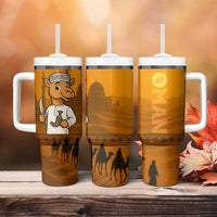 Oman Tumbler With Handle with Traditional Camel Character and Desert Silhouette Design