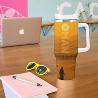 Oman Tumbler With Handle with Traditional Camel Character and Desert Silhouette Design