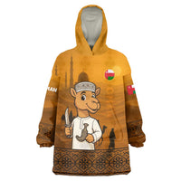 Oman Wearable Blanket Hoodie with Traditional Camel Character and Desert Silhouette Design