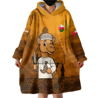 Oman Wearable Blanket Hoodie with Traditional Camel Character and Desert Silhouette Design