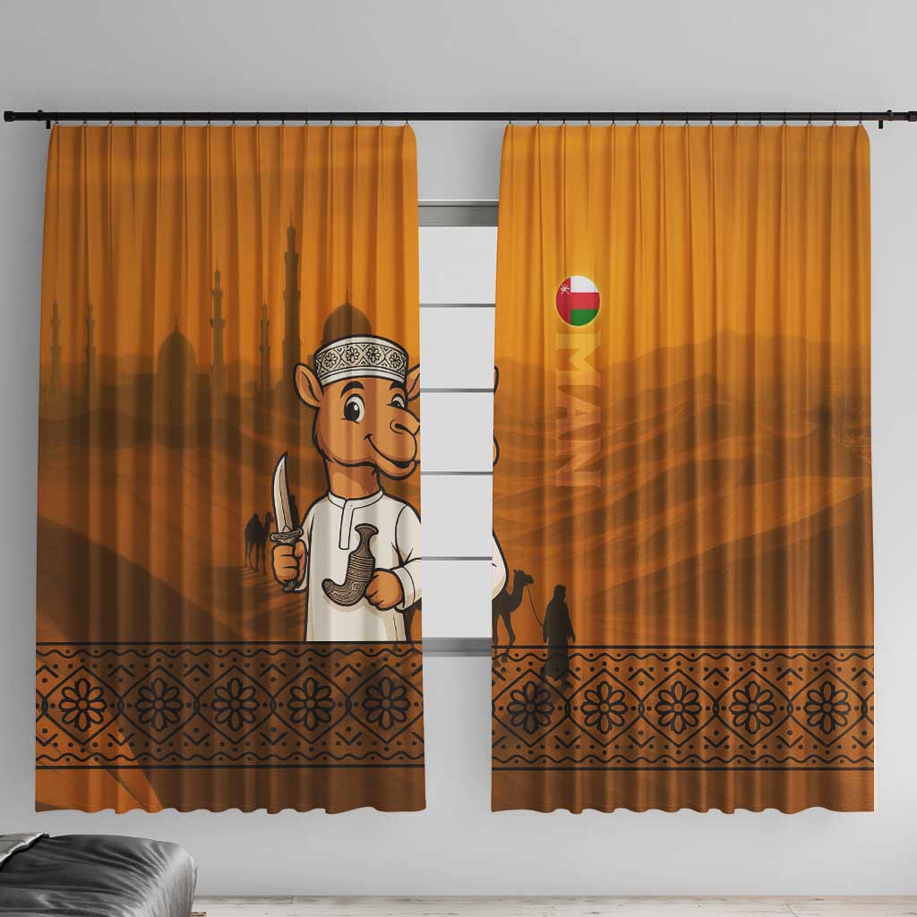 Oman Window Curtain with Traditional Camel Character and Desert Silhouette Design