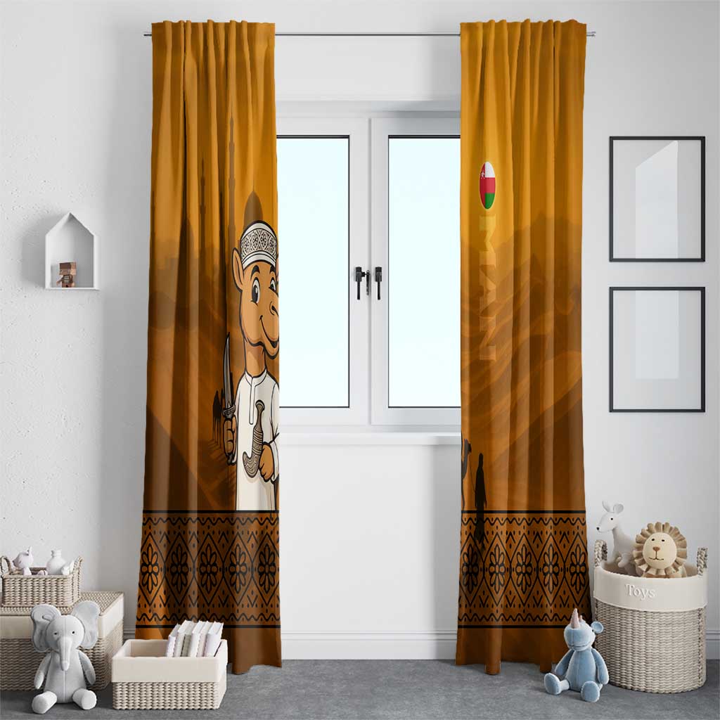 Oman Window Curtain with Traditional Camel Character and Desert Silhouette Design